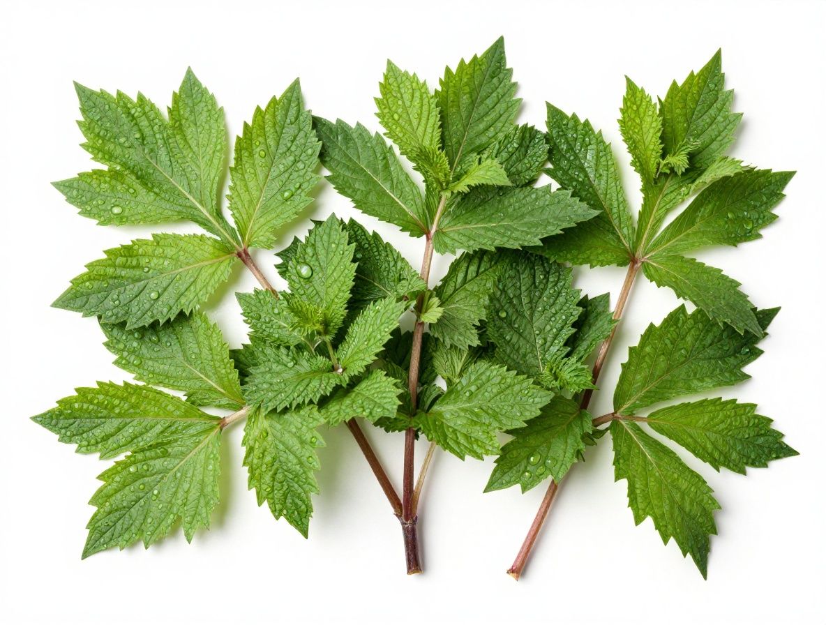 Zielone liście świeżej mięty i bazylii na białym tle z kroplami wody — naturalne zdjęcie tekstur roślin w naturalnym oświetleniu dziennym